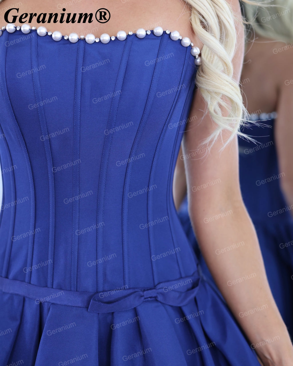 Geranium Pearl Trim Satin Corset Mini Homecoming Dress – GER716P