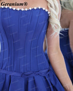 Geranium Pearl Trim Satin Corset Mini Homecoming Dress – GER716P