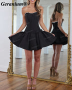 Geranium Pearl Trim Satin Corset Mini Homecoming Dress – GER716P
