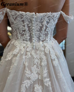 Geranium Sweetheart Off-the-Shoulder Lace A-Line Wedding Dress – GER126