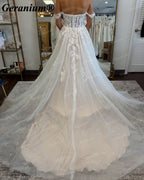 Geranium Sweetheart Off-the-Shoulder Lace A-Line Wedding Dress – GER126