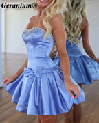 Geranium Strapless Beaded Sweetheart Satin Mini Prom Dress with Bow – GER720P
