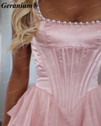 Geranium Pearl Trim Satin Corset Tiered Mini Homecoming Dress – GER714P