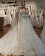 Geranium Off-the-Shoulder Lace Ball Gown Wedding Dress – GER128