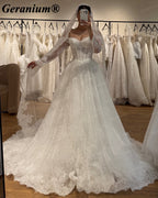Geranium Off-the-Shoulder Lace Ball Gown Wedding Dress – GER128