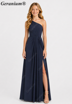 Geranium Elegant One-Shoulder Pleated Chiffon Junior Bridesmaid Dress with Side Slit KD-317