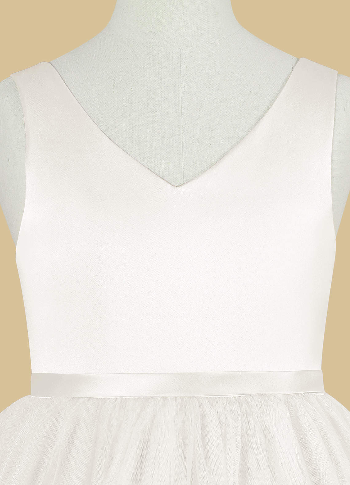 Geranium Simple V-Neck Satin & Tulle Flower Girl Dress - Elegant A-Line Ball Gown with Oversized Back Bow KD-199