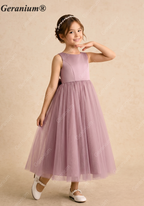 Geranium Heart Back Dusty Rose Tulle Flower Girl Dress with Oversized Detachable Bow KD-182
