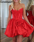 Geranium 3D Rose Rhinestone Corset Mini Homecoming Dress – GER715P
