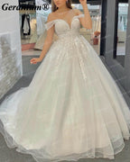 Geranium Off-the-Shoulder Beaded Ball Gown Wedding Dress – GER16