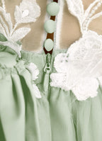 Garanium Sage Green Floral Embroidery Tulle Flower Girl Dress KD-201