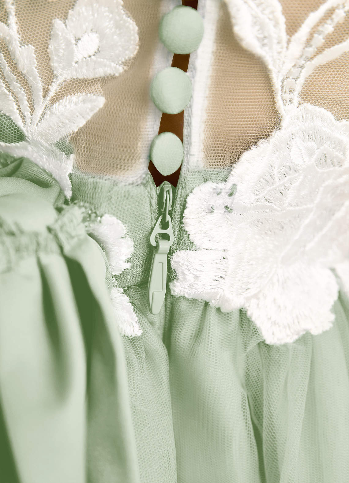 Garanium Sage Green Floral Embroidery Tulle Flower Girl Dress KD-201
