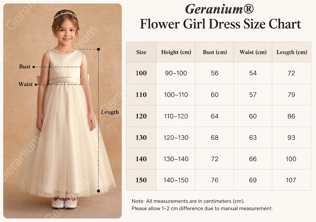 Geranium Elegant Champagne Flower Girl Dress with Pearl Trim and Oversized Back Bow - Satin & Tulle Princess Gown KD-194