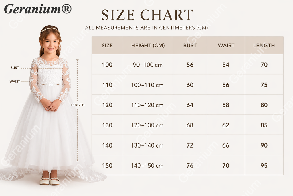 Geranium Elegant Lace Long Sleeve Flower Girl Dress with Oversized Back Bow & Tulle Train KD-208
