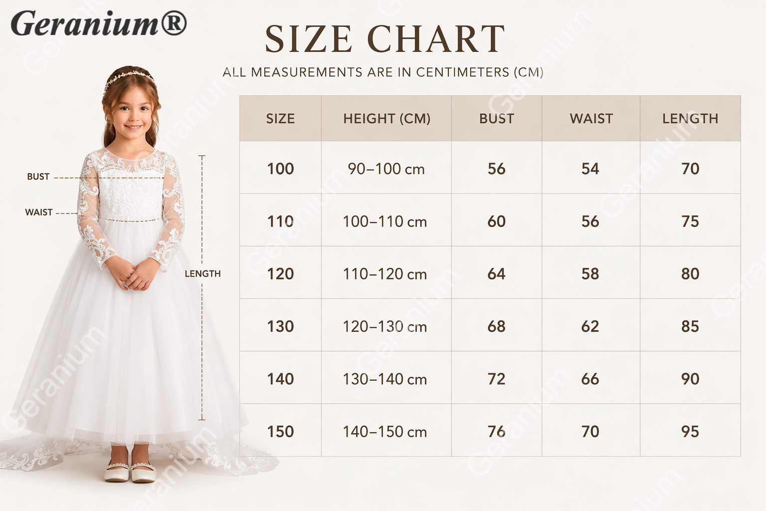 Geranium Elegant Lace Long Sleeve Flower Girl Dress with Oversized Back Bow & Tulle Train KD-208