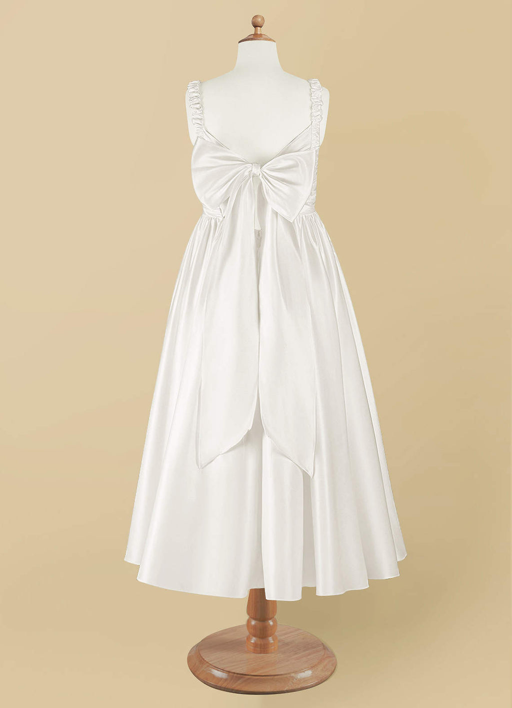 Geranium Elegant Lustrous Satin Flower Girl Dress - Pleated Bodice & Oversized Back Bow A-Line Gown KD-286
