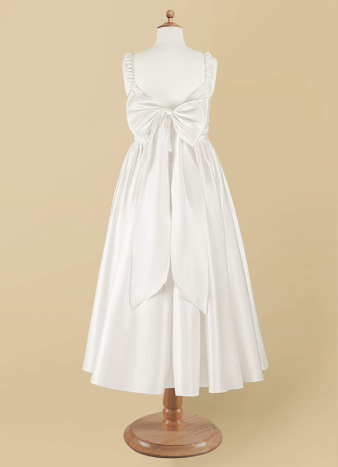 Geranium Elegant Lustrous Satin Flower Girl Dress - Pleated Bodice & Oversized Back Bow A-Line Gown KD-286