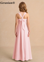 Geranium Elegant Square Neck Chiffon Junior Bridesmaid Dress with Bow Back KD-173