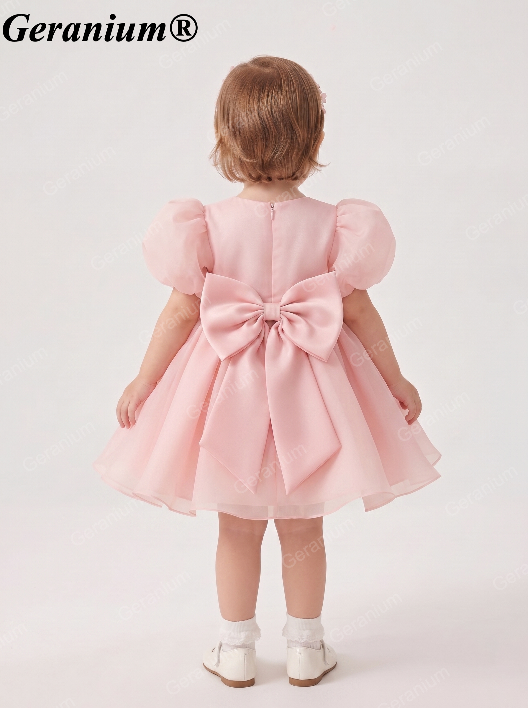 Geranium Powder Pink Puff Sleeve Birthday Dress with Bow Back – KD-364 Image secondaire du produit