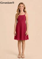 Geranium Elegant Spaghetti Strap A-Line Knee-Length Chiffon Dress with Open Back Bow – Junior Bridesmaid / Party Dress KD-108