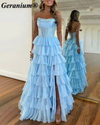 Geranium Rhinestone Corset Tiered Ruffle Ball Gown Prom Dress – GER708P