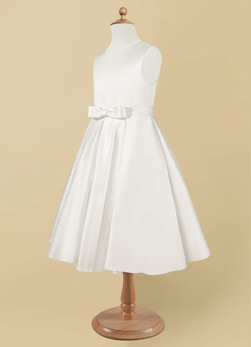 Geranium Elegant Satin Sleeveless Flower Girl Dress with Bow Sash - A-Line First Communion Princess Gown KD-261