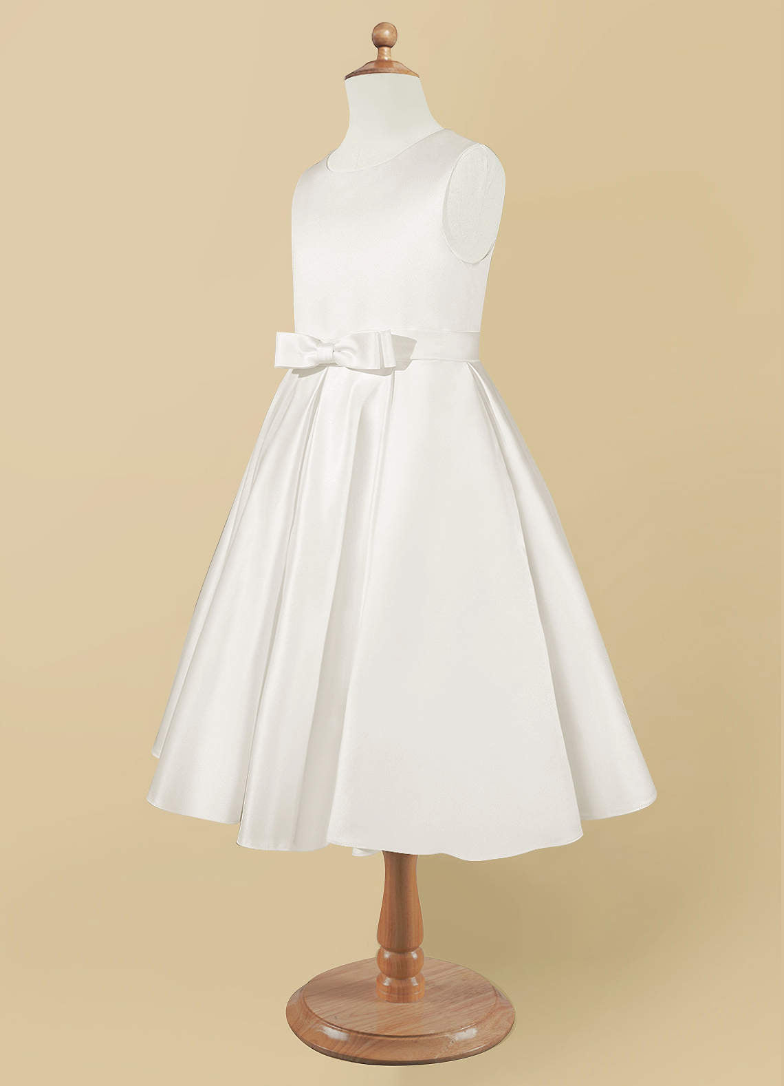 Geranium Elegant Satin Sleeveless Flower Girl Dress with Bow Sash - A-Line First Communion Princess Gown KD-261