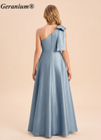 Geranium Elegant One-Shoulder Satin Junior Bridesmaid Dress with Bow KD-140