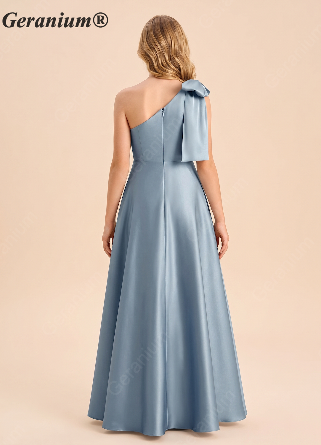 Geranium Elegant One-Shoulder Satin Junior Bridesmaid Dress with Bow KD-140