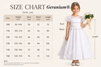 Geranium Elegant Tiered Tulle Flower Girl Dress with Puff Sleeves & Crystal Belt KD-207