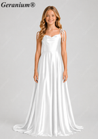Geranium Elegant Sage Green Satin Cowl Neck Junior Bridesmaid Dress with Tie Straps KD-333