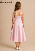 Geranium Elegant Cowl Neck Satin Junior Bridesmaid Midi Dress KD-224J