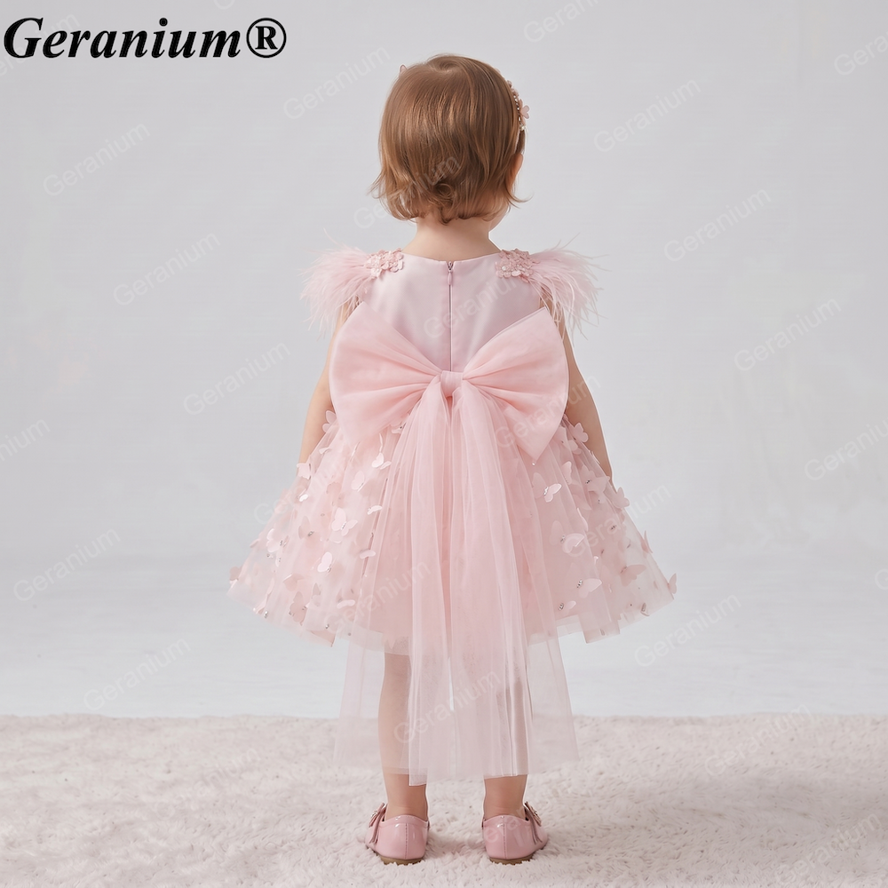 Geranium 3D Butterfly Tulle Toddler Party Dress with Feather Shoulders & Oversized Bow – KD-52