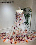 Geranium Multicolor Floral Ball Gown Wedding Dress with Cathedral Train – GER49