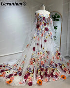 Geranium Multicolor Floral Ball Gown Wedding Dress with Cathedral Train – GER49