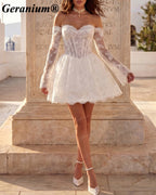 Geranium Sweetheart Lace Mini A-Line Wedding Dress – GER133