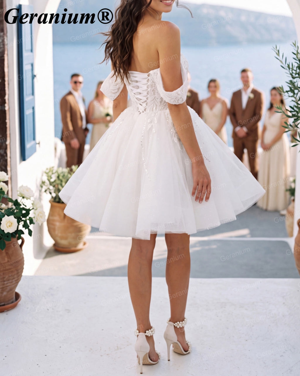Geranium Off-Shoulder Sweetheart Mini Wedding Dress – GER135