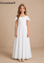 Geranium Elegant Chiffon Cold Shoulder Junior Bridesmaid Dress with Pleated Bodice KD-260J
