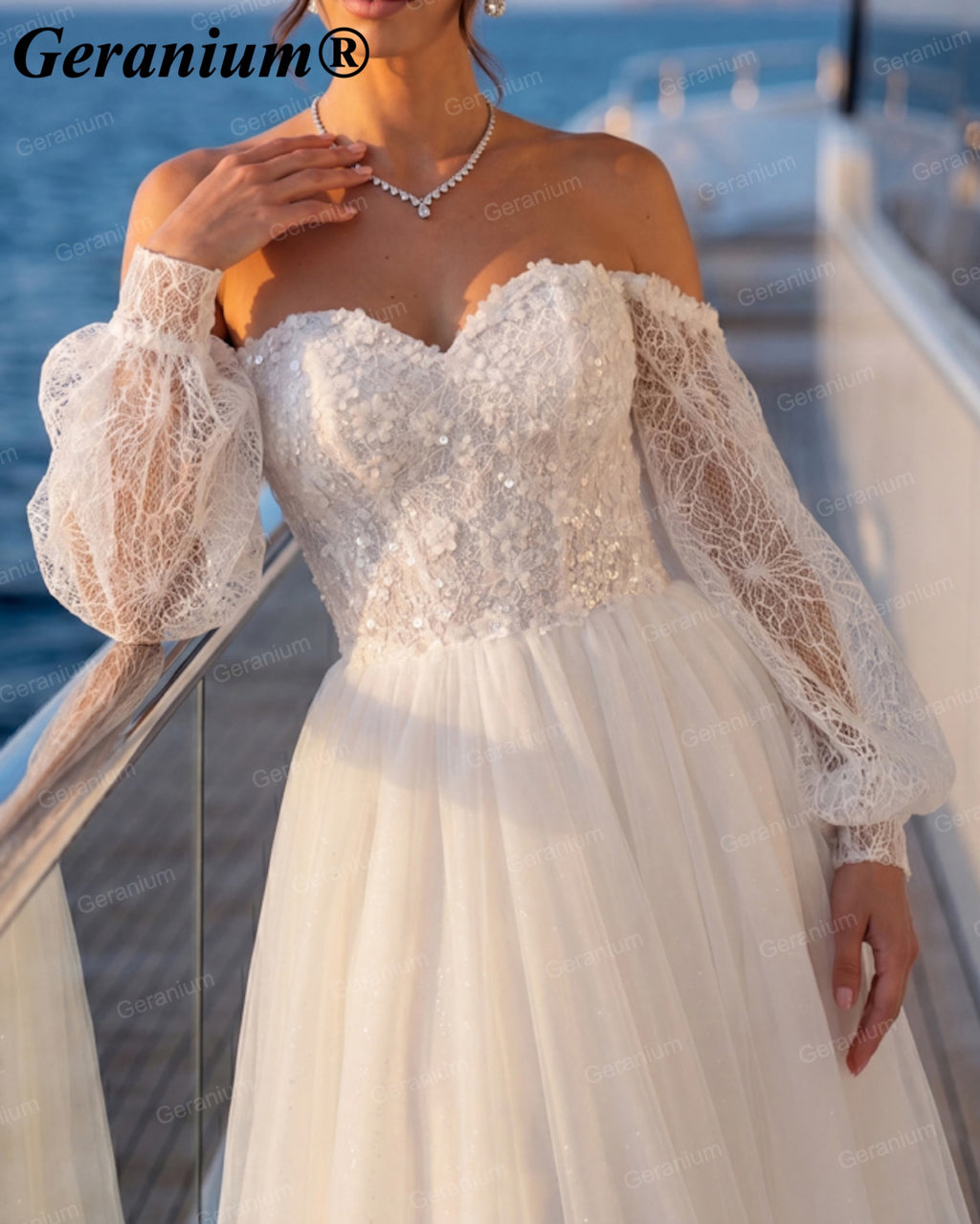 Geranium Sweetheart Lace Tea-Length A-Line Wedding Dress – GER132