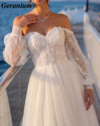 Geranium Sweetheart Lace Tea-Length A-Line Wedding Dress – GER132