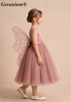 Geranium Enchanter Mauve Butterfly Wing Flower Girl Dress - Tulle Princess Party Gown for Kids KD-214