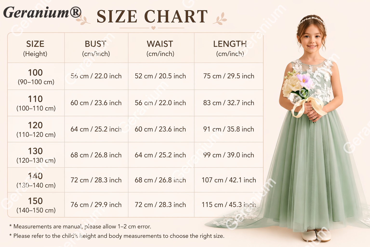 Geranium Enchanting Sage Green Tulle Flower Girl Dress with Floral Appliqués & Grand Bow Train KD-180