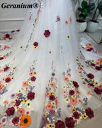 Geranium Multicolor Floral Ball Gown Wedding Dress with Cathedral Train – GER49