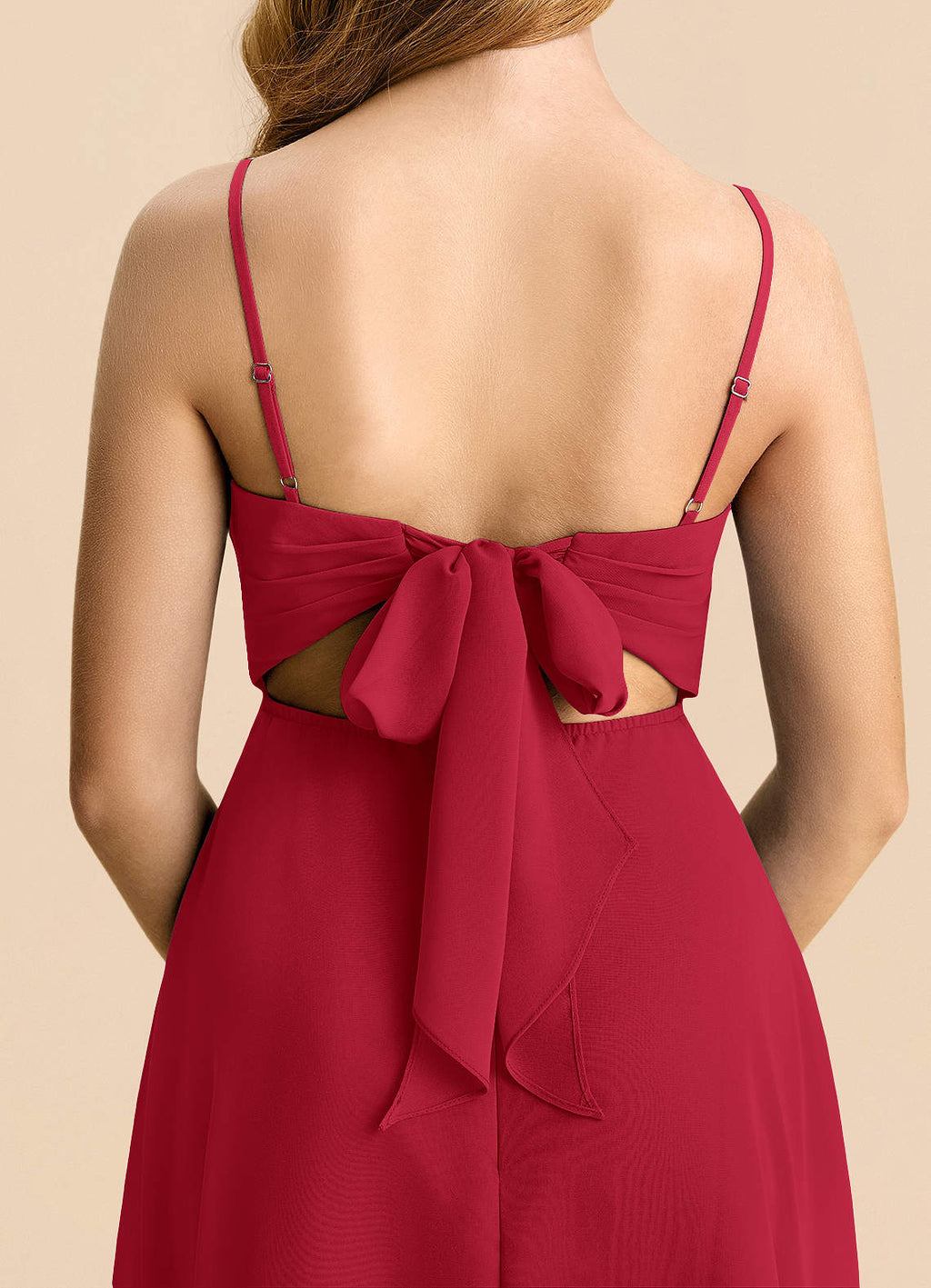 Geranium Elegant Spaghetti Strap A-Line Knee-Length Chiffon Dress with Open Back Bow – Junior Bridesmaid / Party Dress KD-108