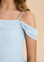 Geranium Dusty Blue Off-Shoulder Chiffon Bridesmaid Dress – A-Line Spaghetti Strap Floor-Length Elegant Formal Dress KD-167