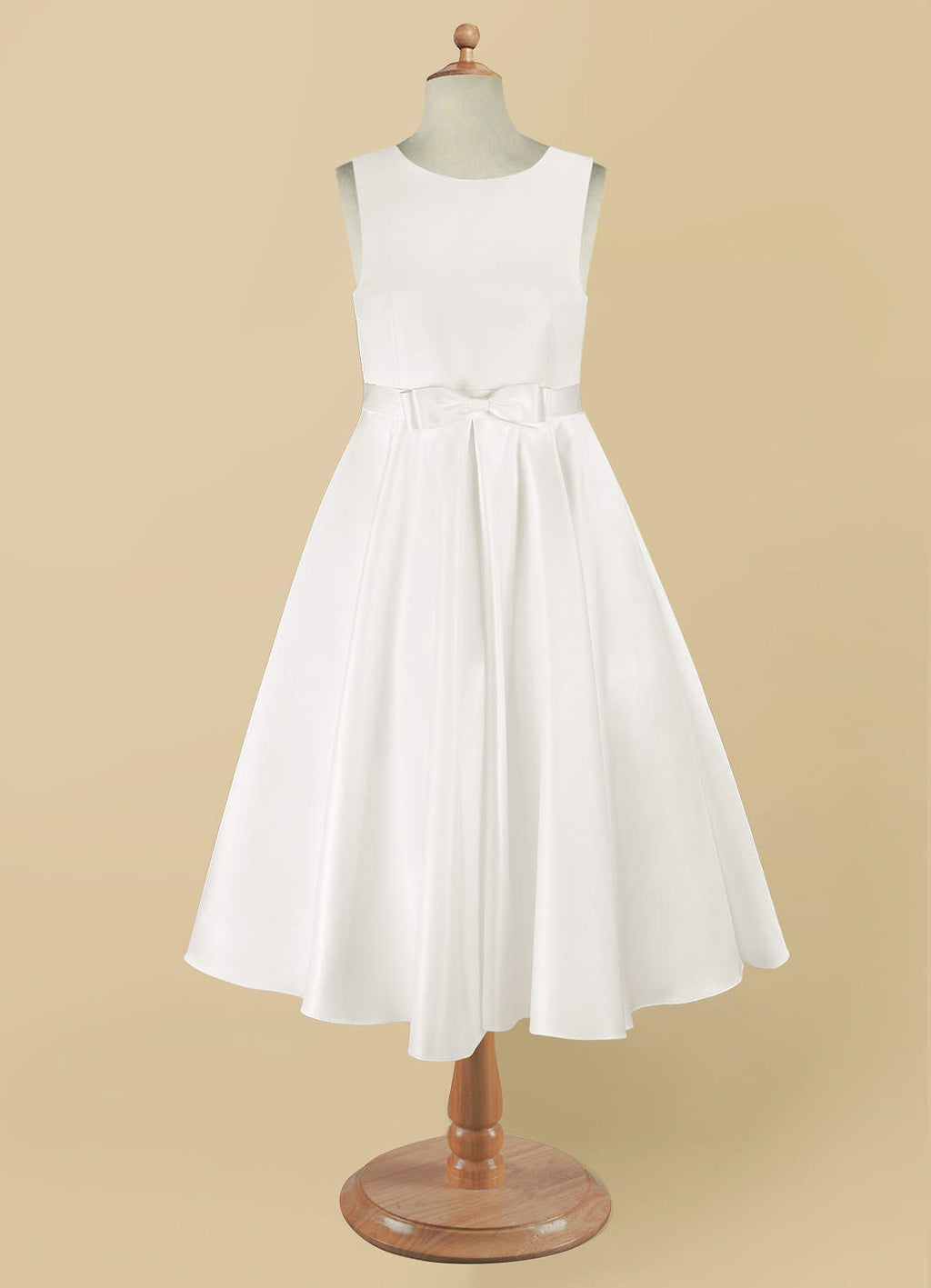 Geranium Elegant Satin Sleeveless Flower Girl Dress with Bow Sash - A-Line First Communion Princess Gown KD-261
