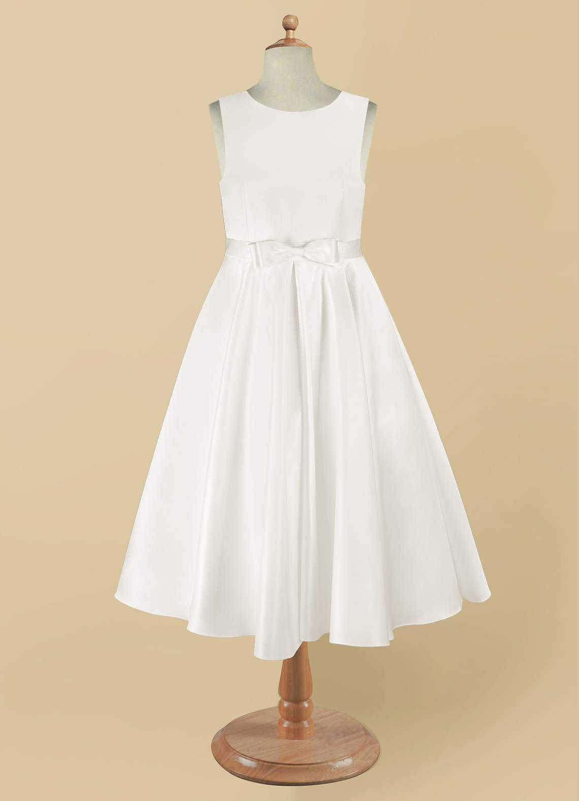 Geranium Elegant Satin Sleeveless Flower Girl Dress with Bow Sash - A-Line First Communion Princess Gown KD-261