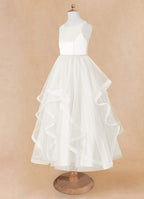Geranium Sweet Princess Flower Girl Dress - Cascading Tulle Ruffles with Pearl Beaded Waistband KD-262
