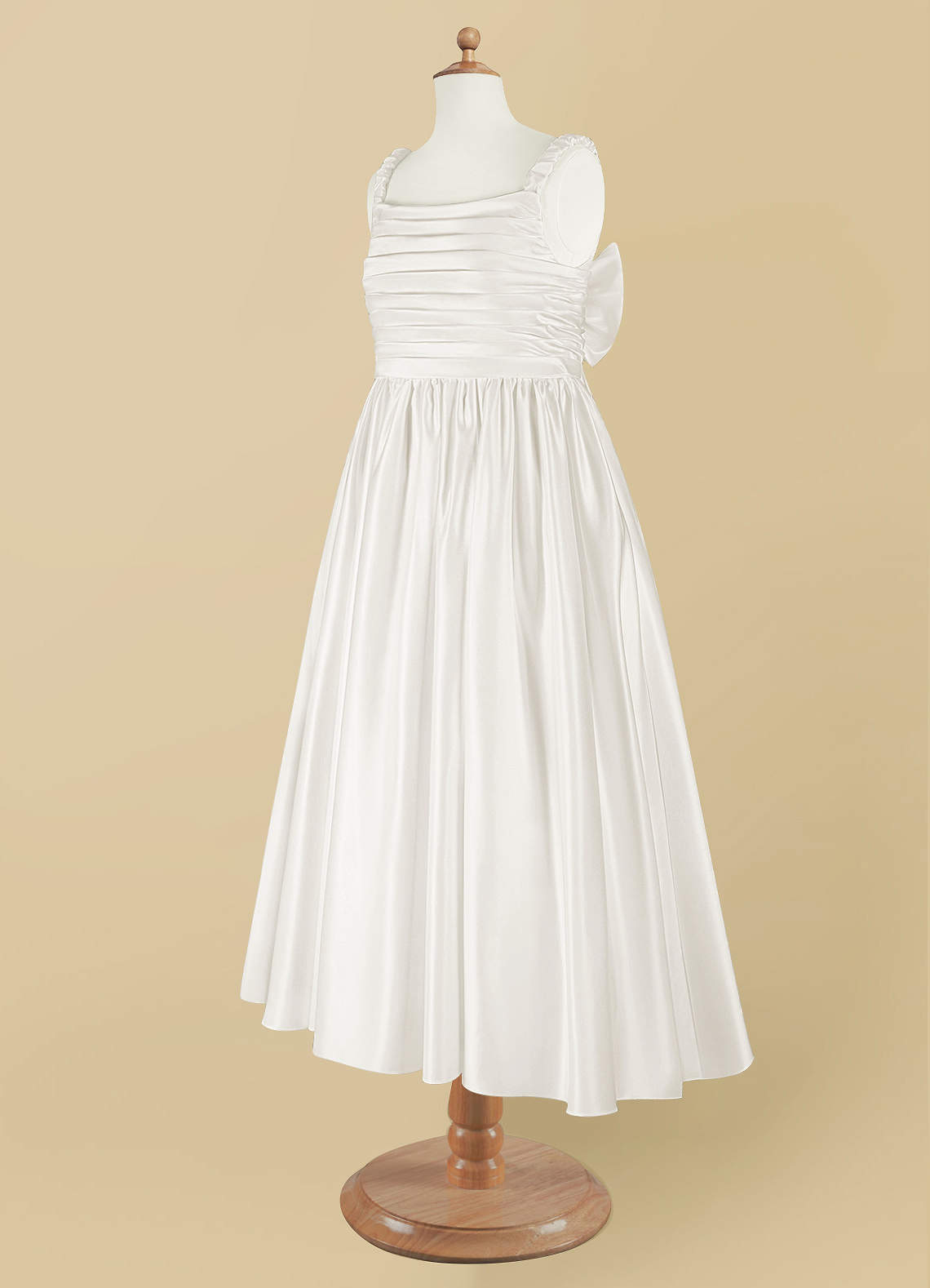 Geranium Elegant Lustrous Satin Flower Girl Dress - Pleated Bodice & Oversized Back Bow A-Line Gown KD-286