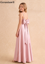 Geranium Elegant Square Neck Satin Flower Girl Dress with Detachable Back Bow - Dusty Rose KD-215